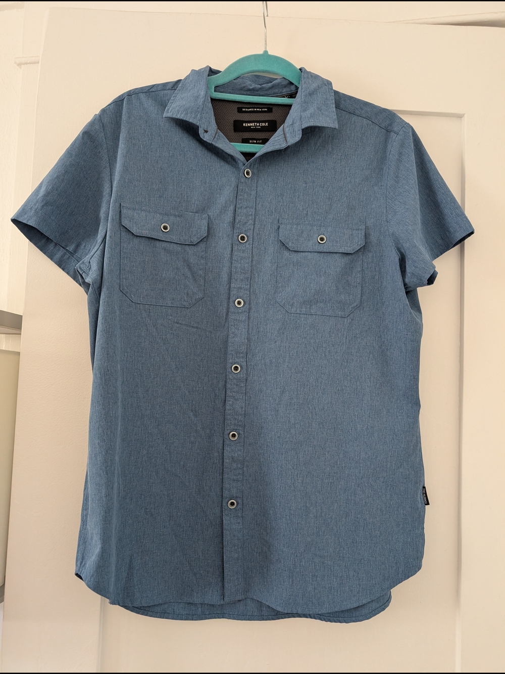 Kenneth Cole Short-Sleeve Blue Button-Up Shirt